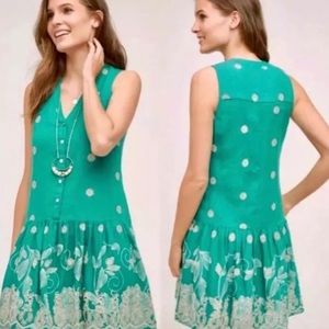 Anthro ( Maeve ) Pippa Green Embroidered Dress